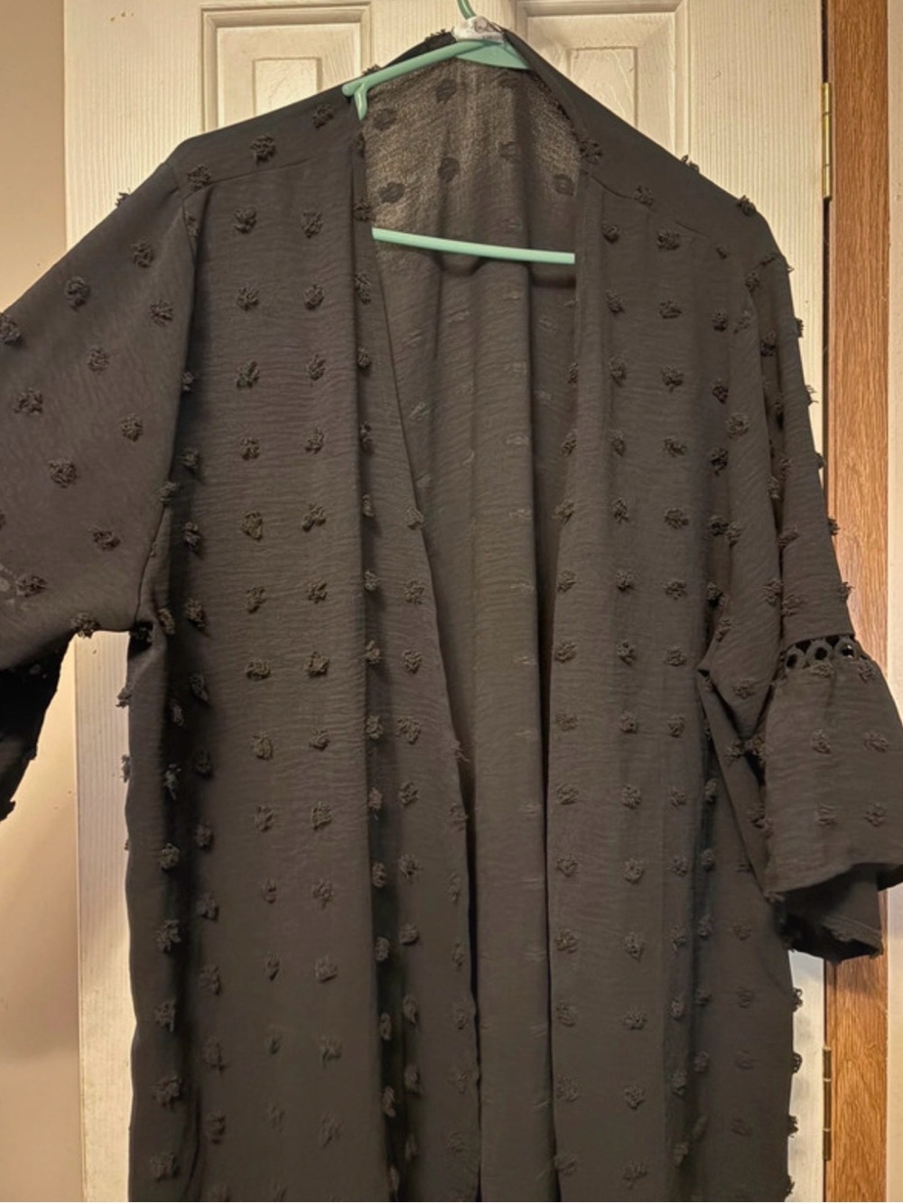 Women's Black Textured Open-Front kimono